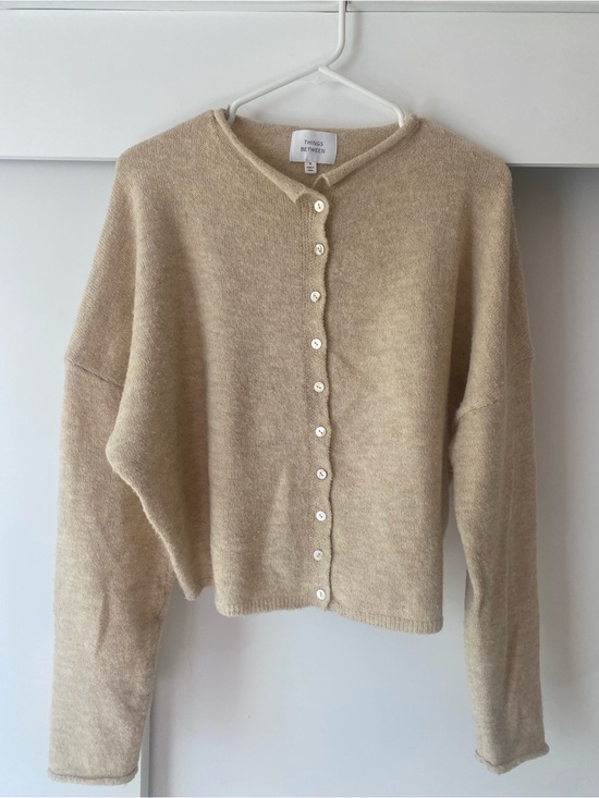 Things Between Sweaters - Things Beetween Cream Button-Up Cropped Cardigan
